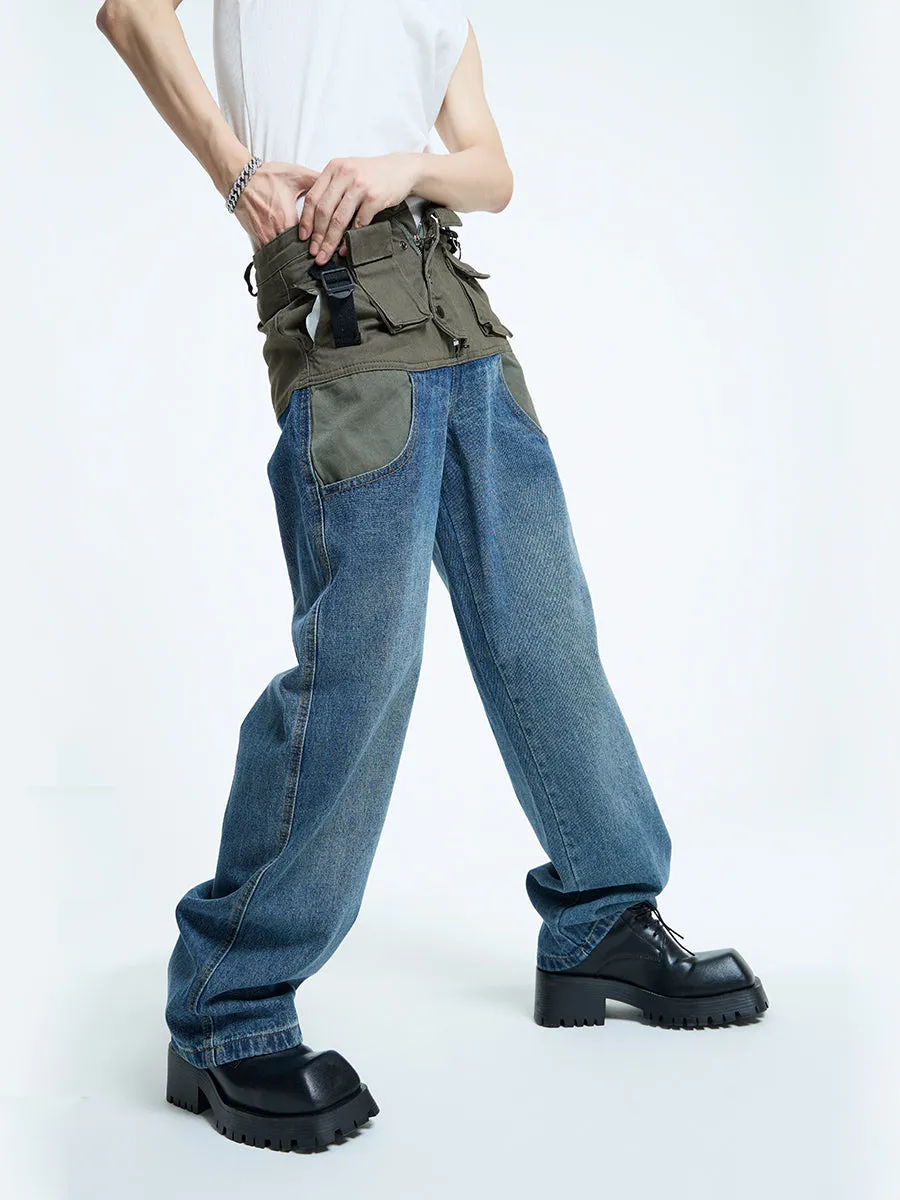 【23s September.】Vintage Multi-Pocket Panel Denim Cargo Pants