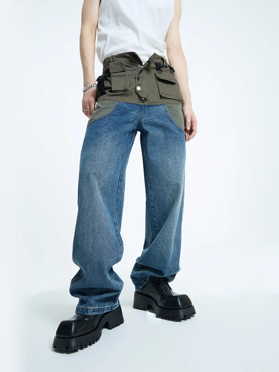 【23s September.】Vintage Multi-Pocket Panel Denim Cargo Pants