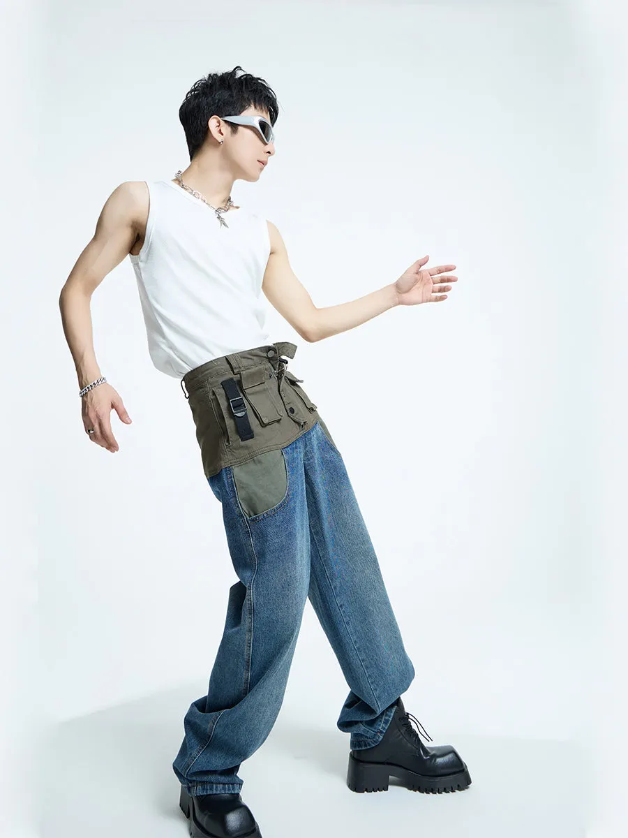 【23s September.】Vintage Multi-Pocket Panel Denim Cargo Pants