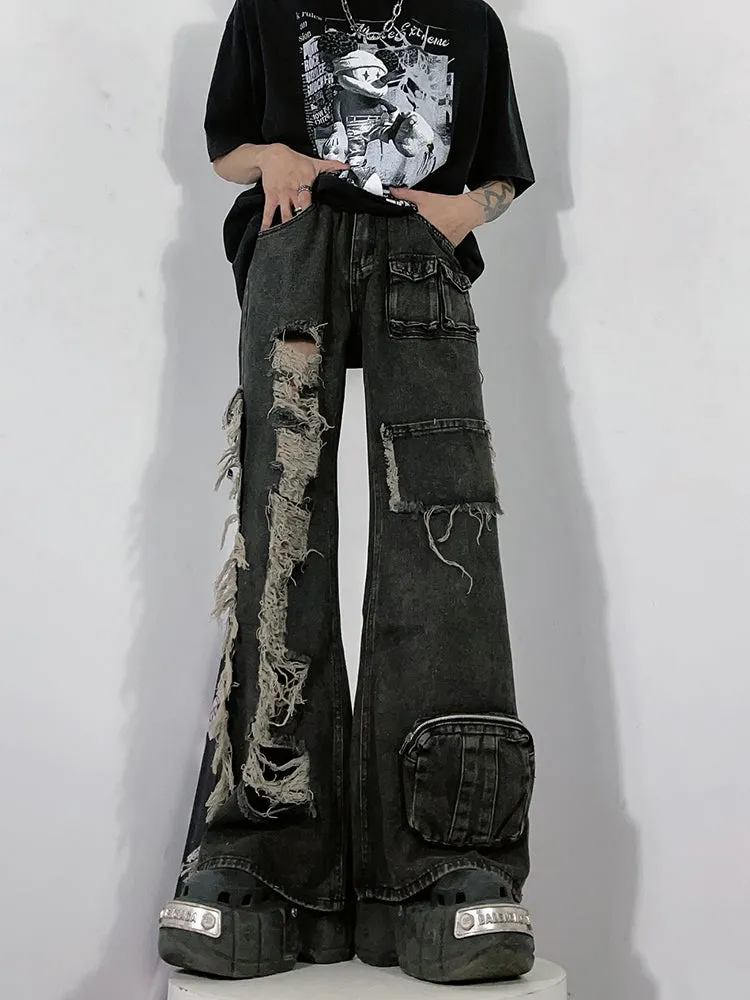 【24s January.】Retro Ripped Multi-pocket Cargo Jeans