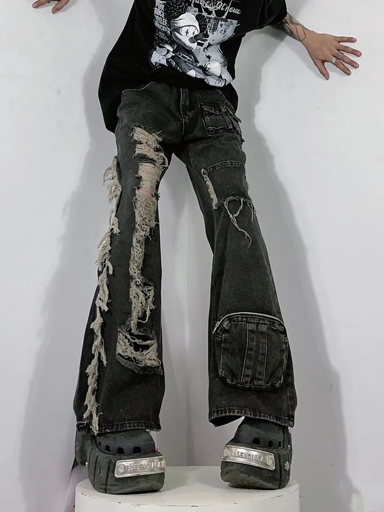 【24s January.】Retro Ripped Multi-pocket Cargo Jeans