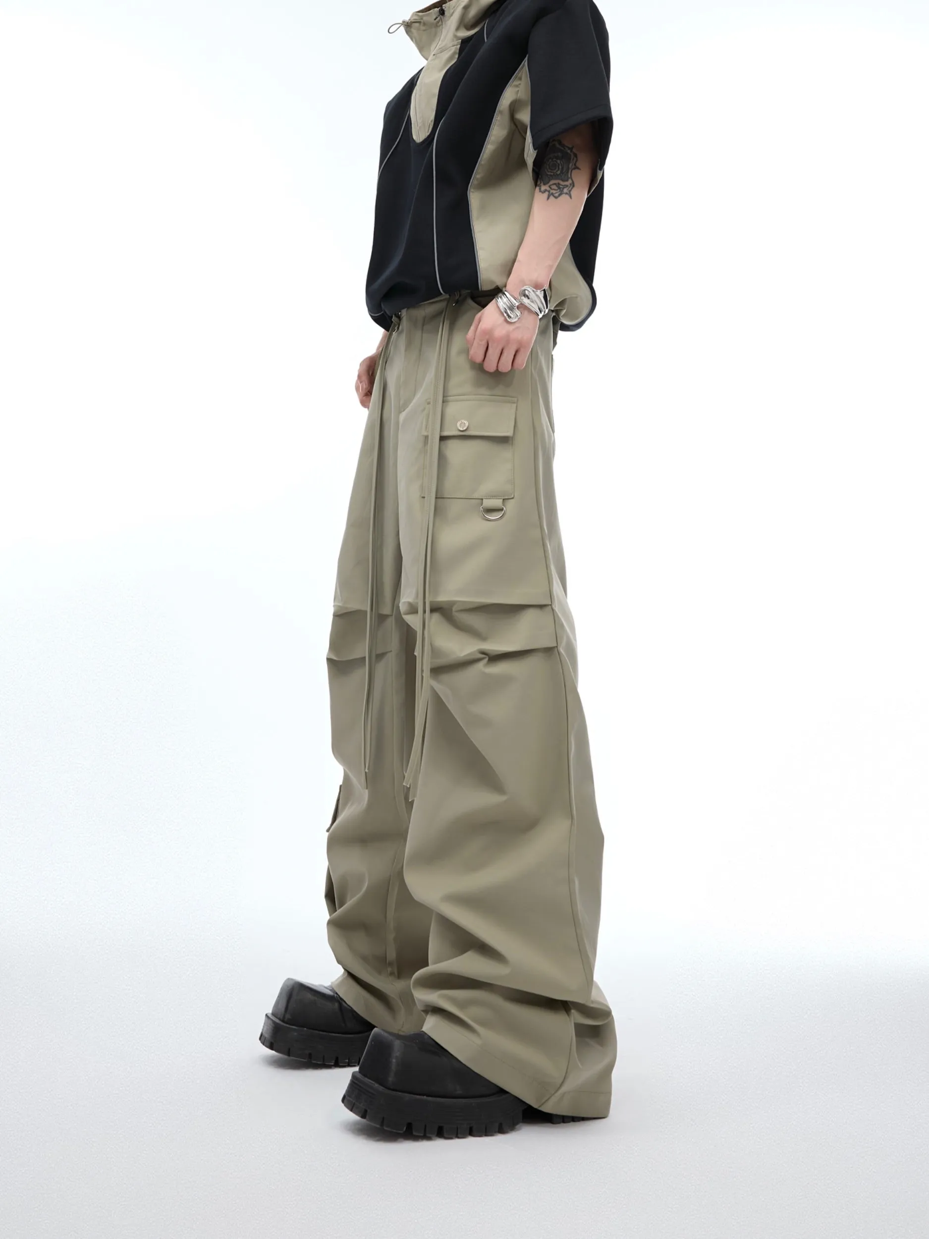 【24s June.】Deconstructed Patchwork Hooded T-shirt   Cargo Pants Suit