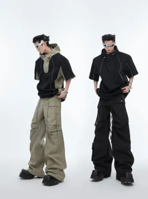 【24s June.】Deconstructed Patchwork Hooded T-shirt   Cargo Pants Suit