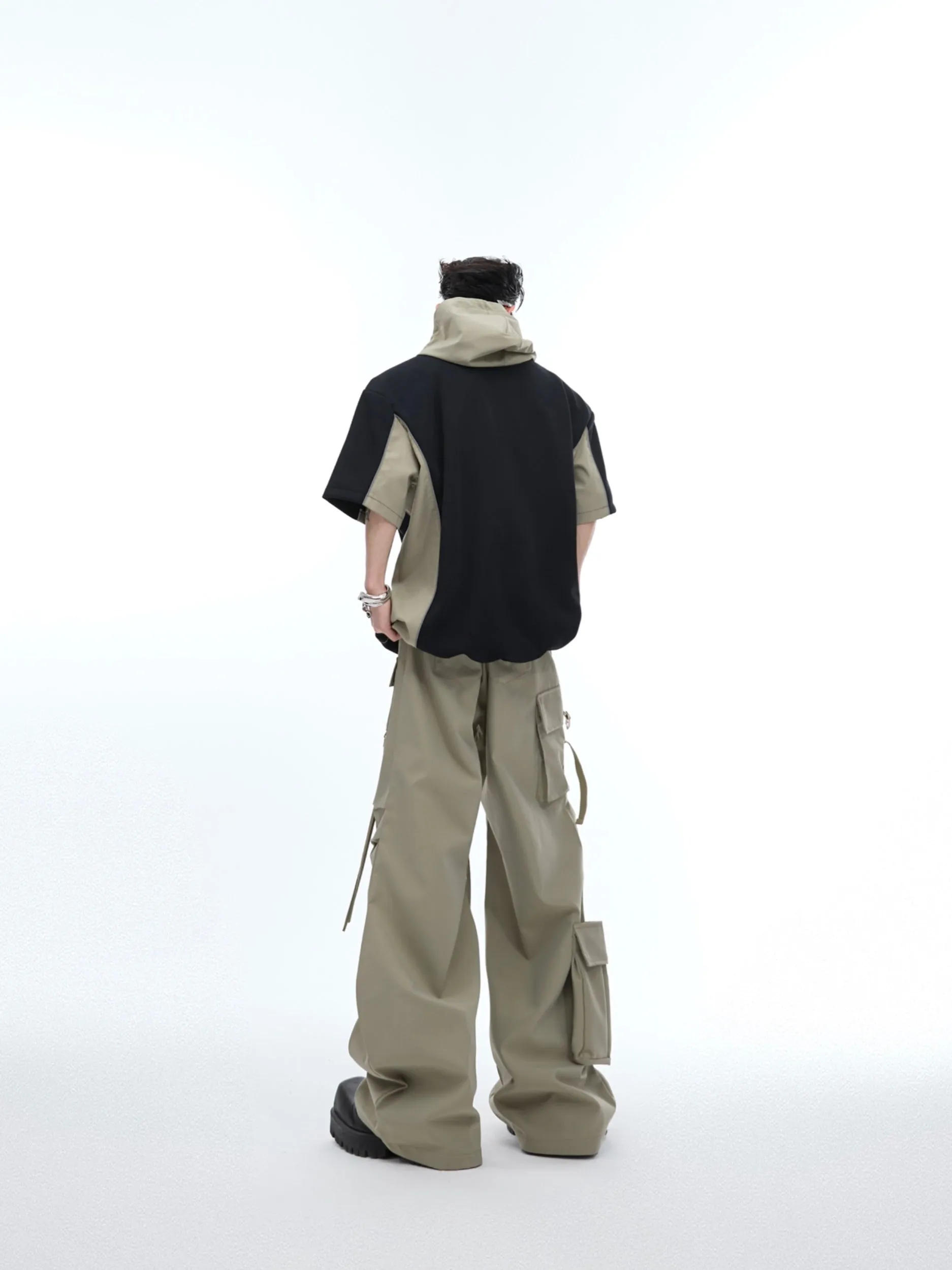 【24s June.】Deconstructed Patchwork Hooded T-shirt   Cargo Pants Suit