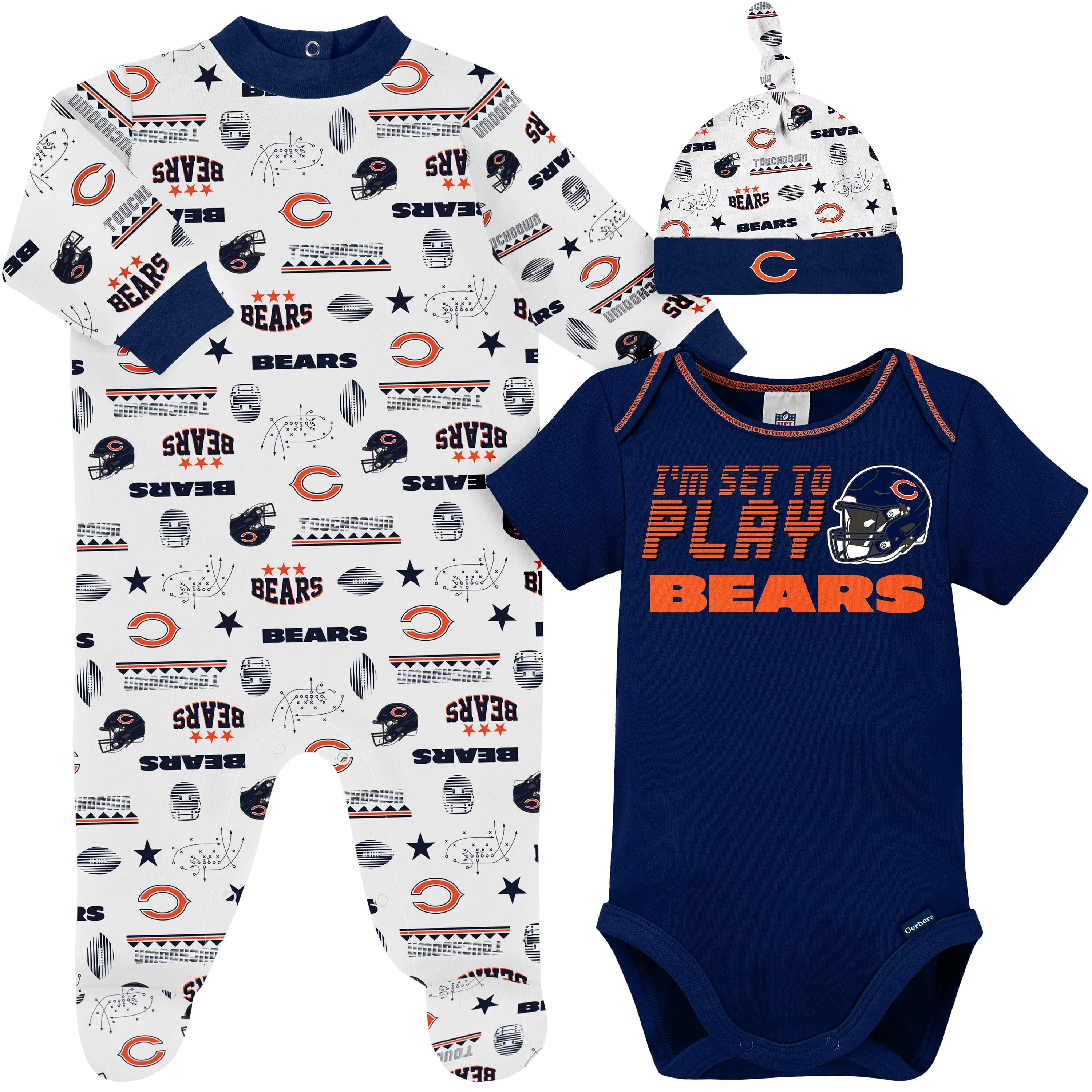 3-Piece Baby Boys Chicago Bears Bodysuit, Sleep 'N Play, and Cap Set