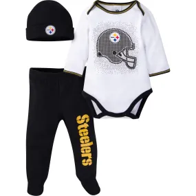 3-Piece Baby Boys Steelers Bodysuit, Footed Pant, & Cap Set