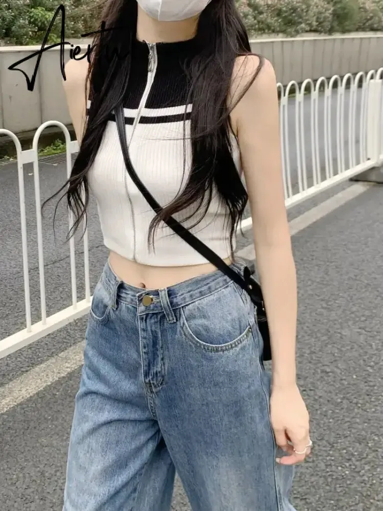 Aiertu Y2k Aesthetics Contrast Tank Tops E-girls Sleeveless Crop  Kawaii Cute 2024 Summer Fairycore Slim Vest Harajuku Streetwear