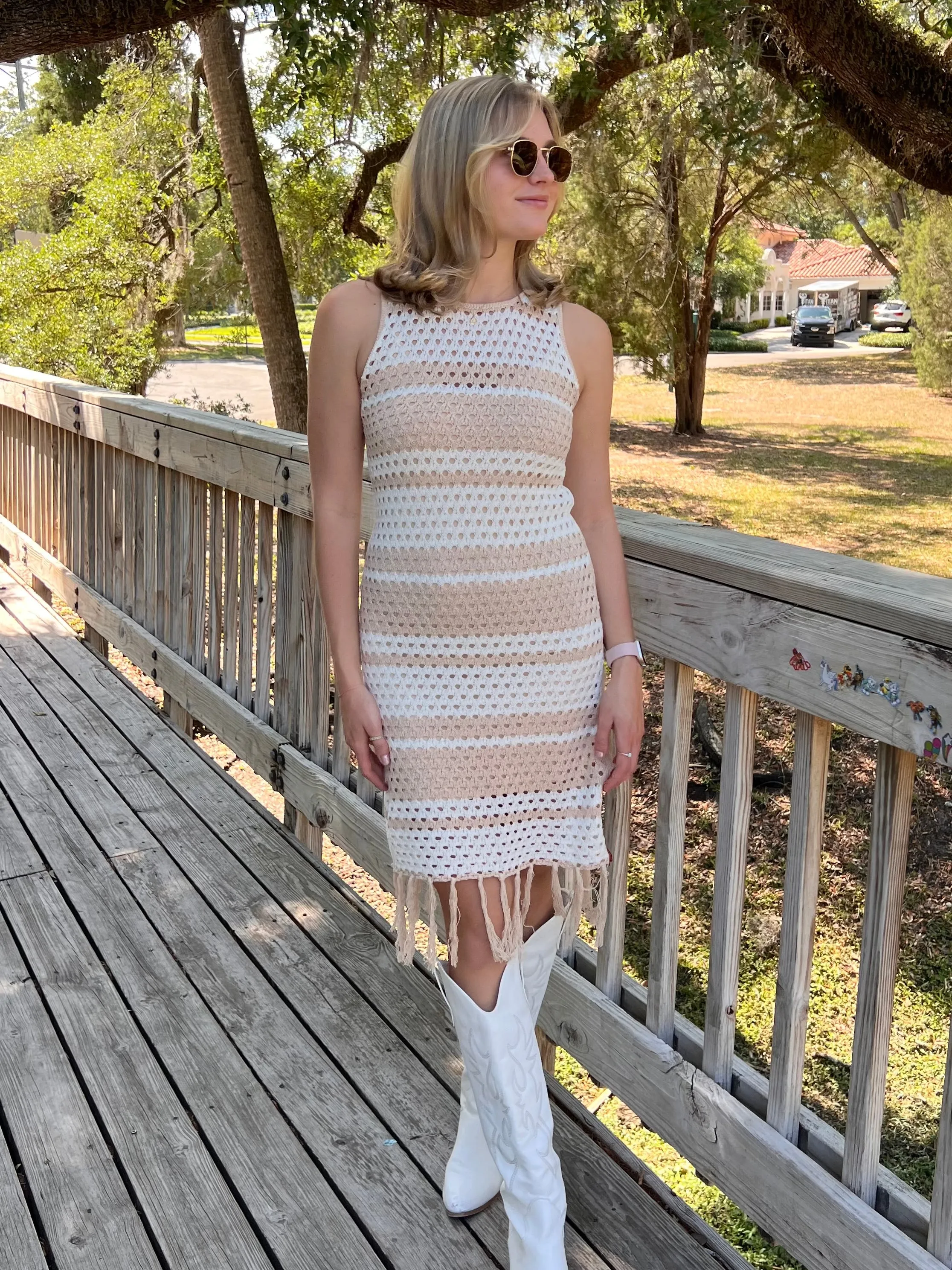 ALIX CROCHET DRESS IN TAUPE