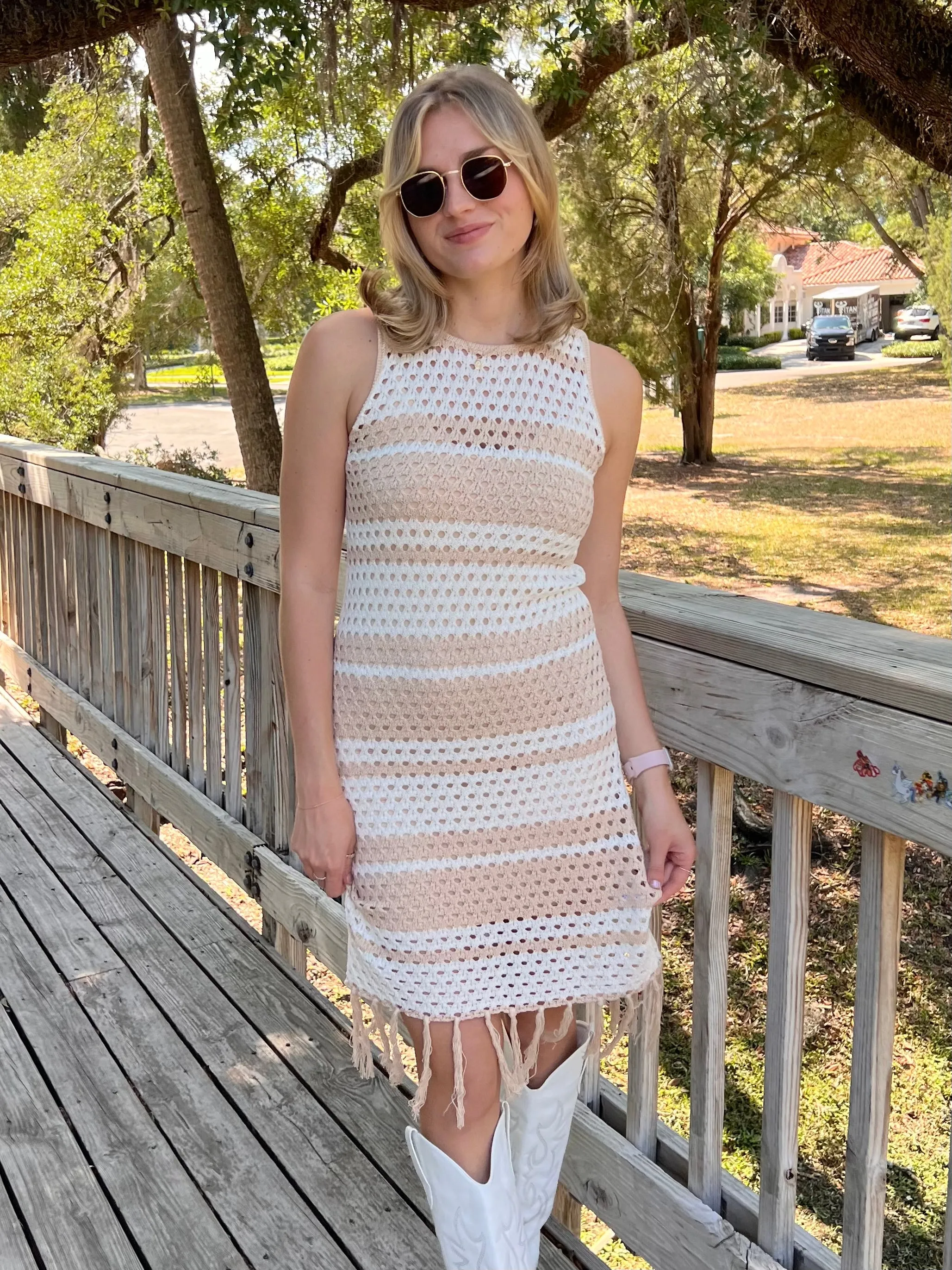 ALIX CROCHET DRESS IN TAUPE