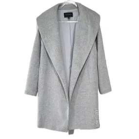 Ann Taylor Rayon Shad Collar Long Wrap Coat Belted Light Herringbone Gray Small