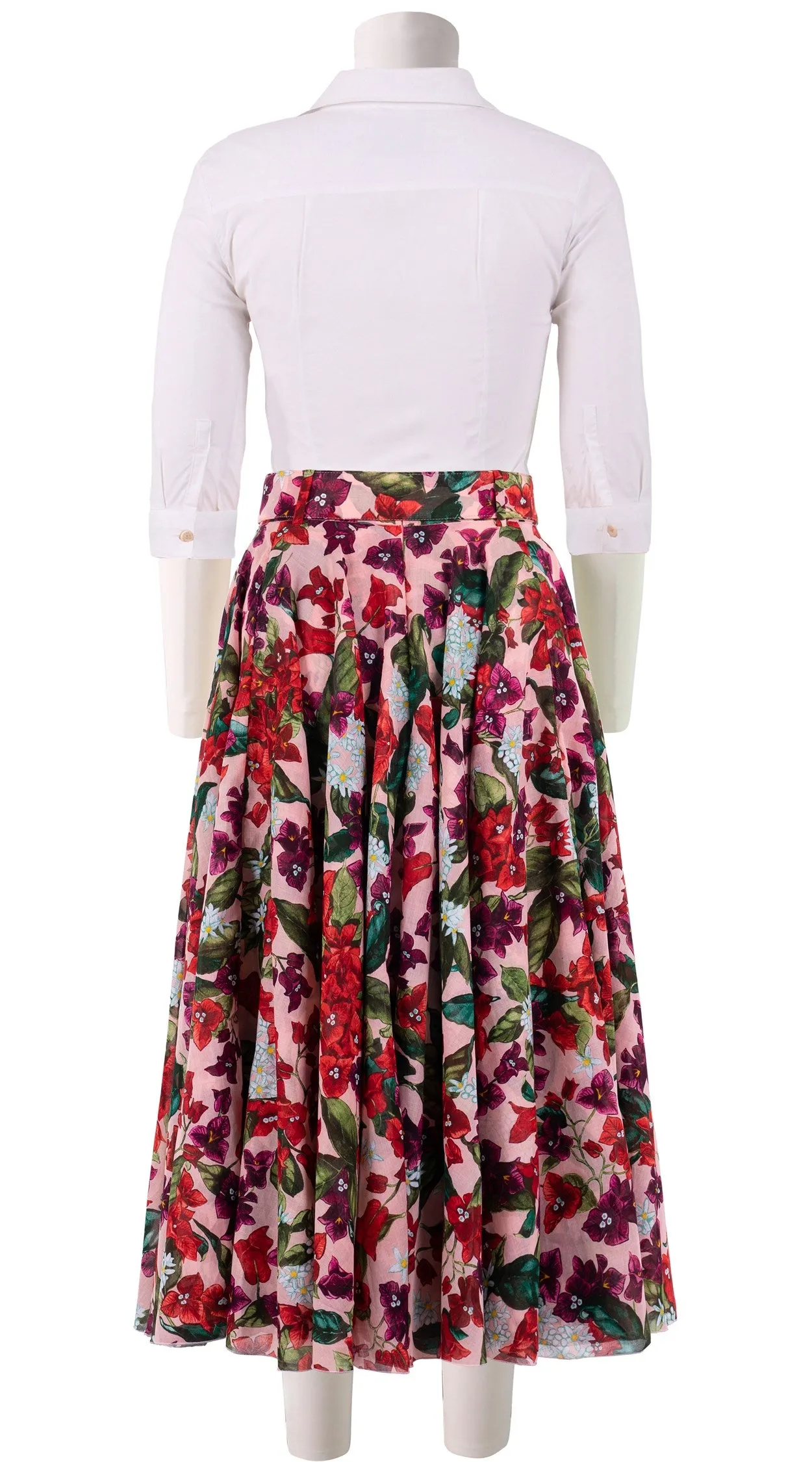 Aster Skirt #1 with Belt Midi Length Cotton Musola (Barbados Flower Ground)