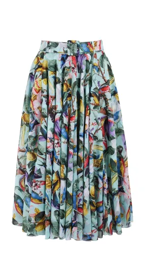 Aster Skirt #1 with Belt Midi Length Cotton Musola (Blue Bird)