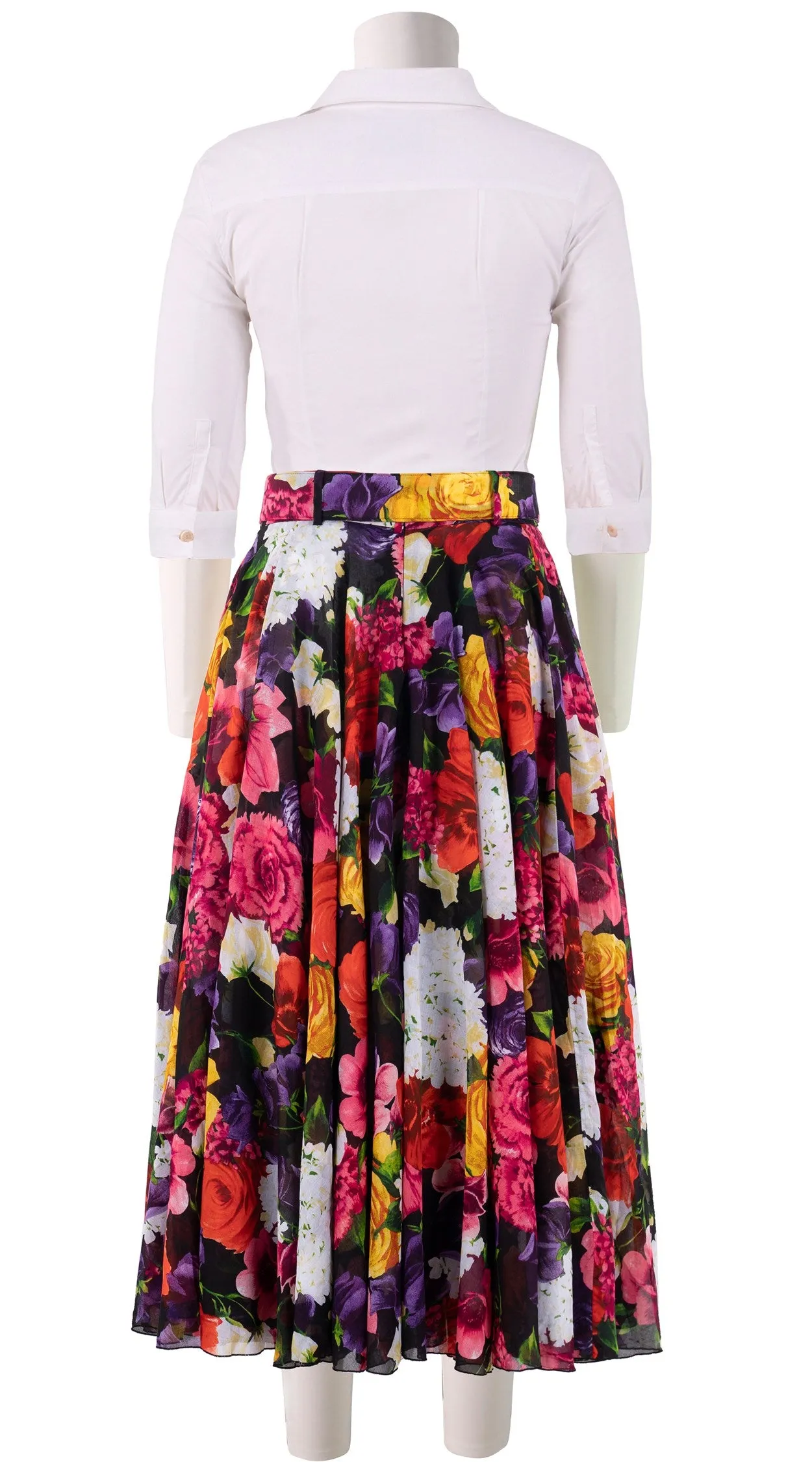 Aster Skirt #1 with Belt Midi Length Cotton Musola (Zinnia Flower)