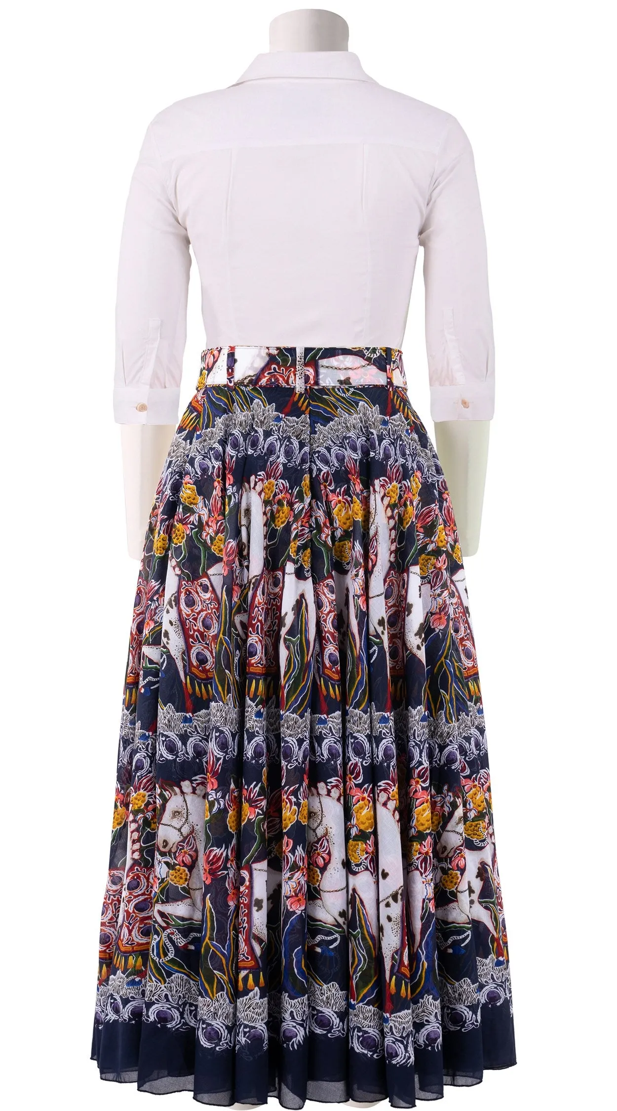 Aster Skirt #1 with Belt Midi Plus Length Cotton Musola (Spotted Pony)