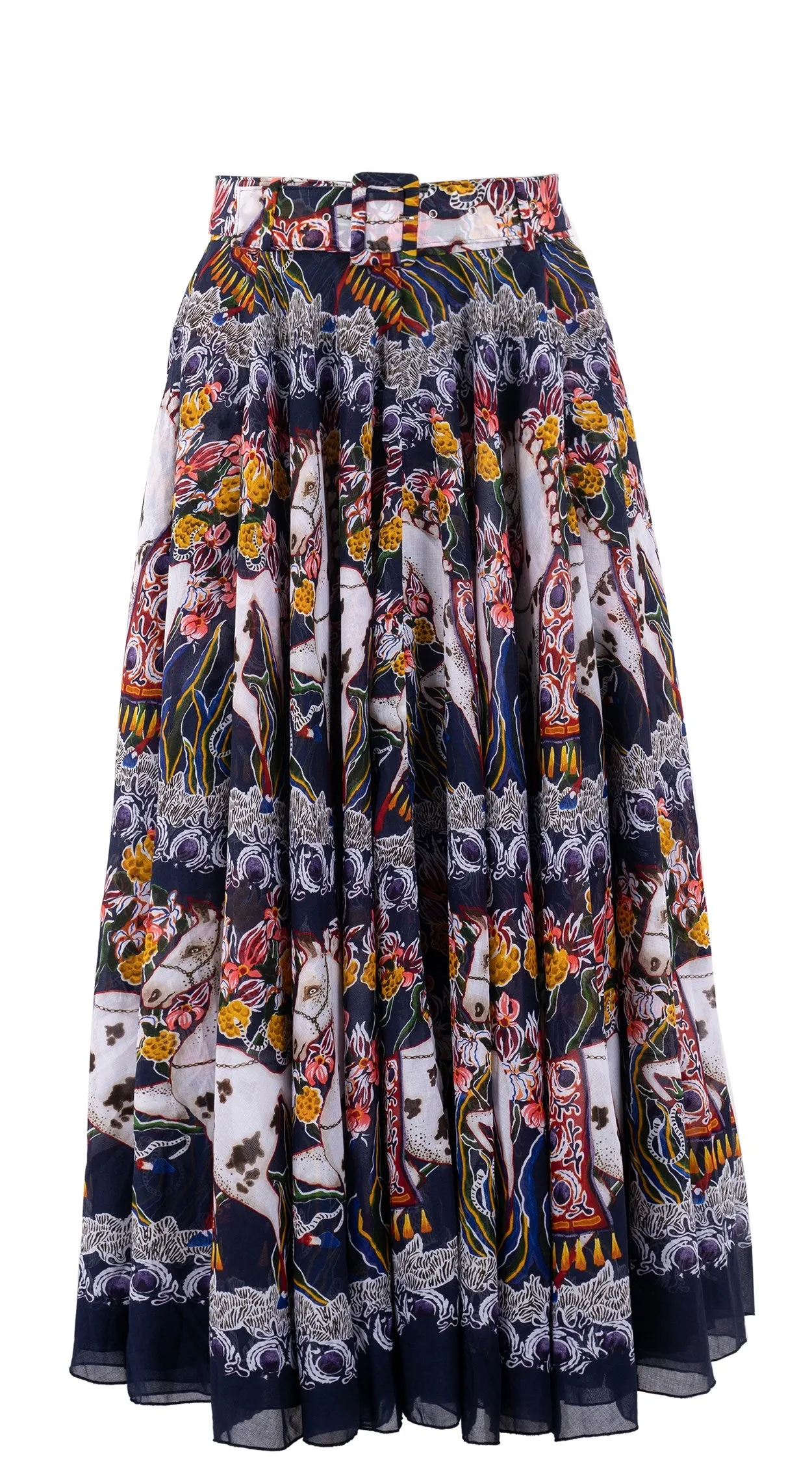 Aster Skirt #1 with Belt Midi Plus Length Cotton Musola (Spotted Pony)