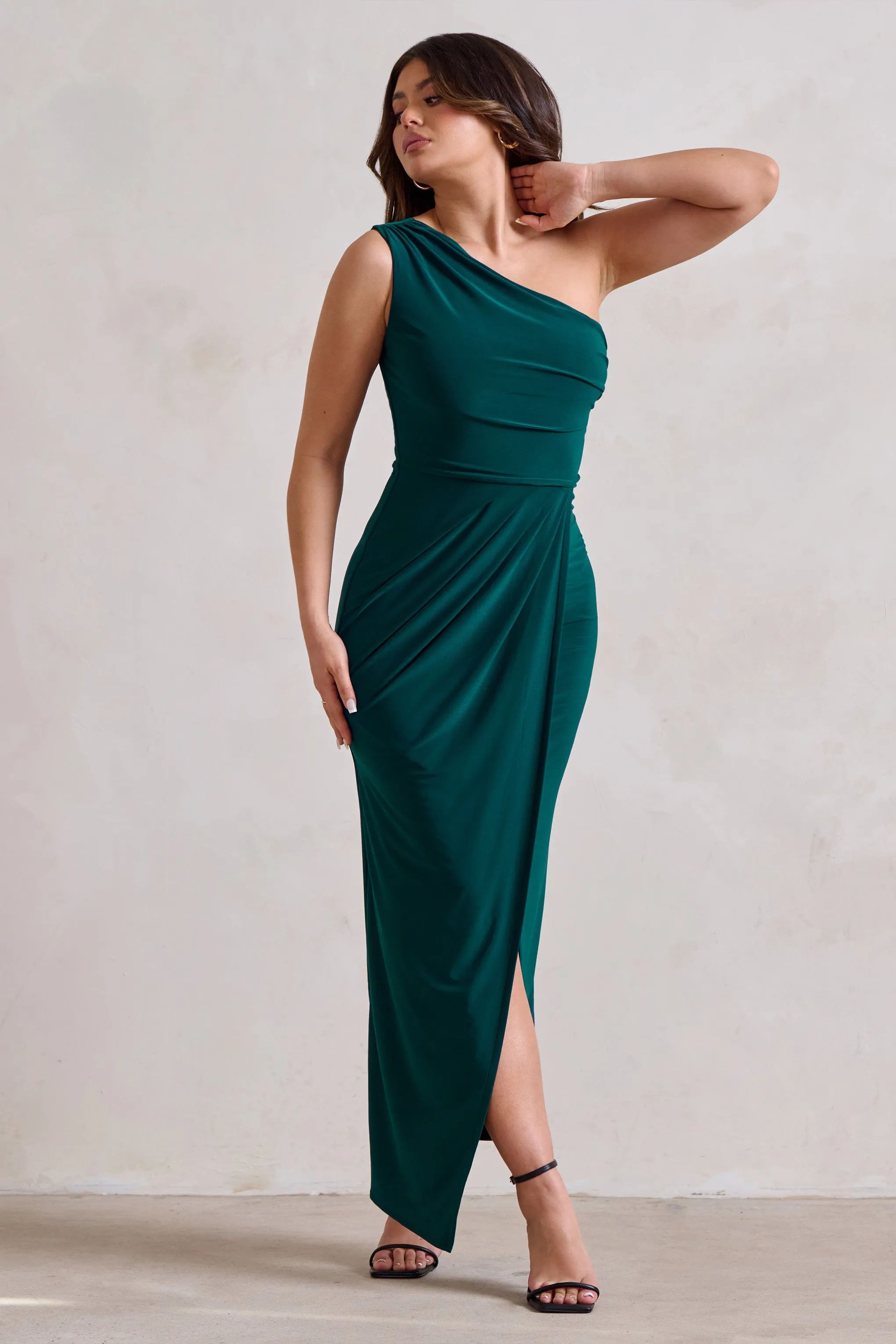 Athena | Bottle Green One Shoulder Maxi Dress