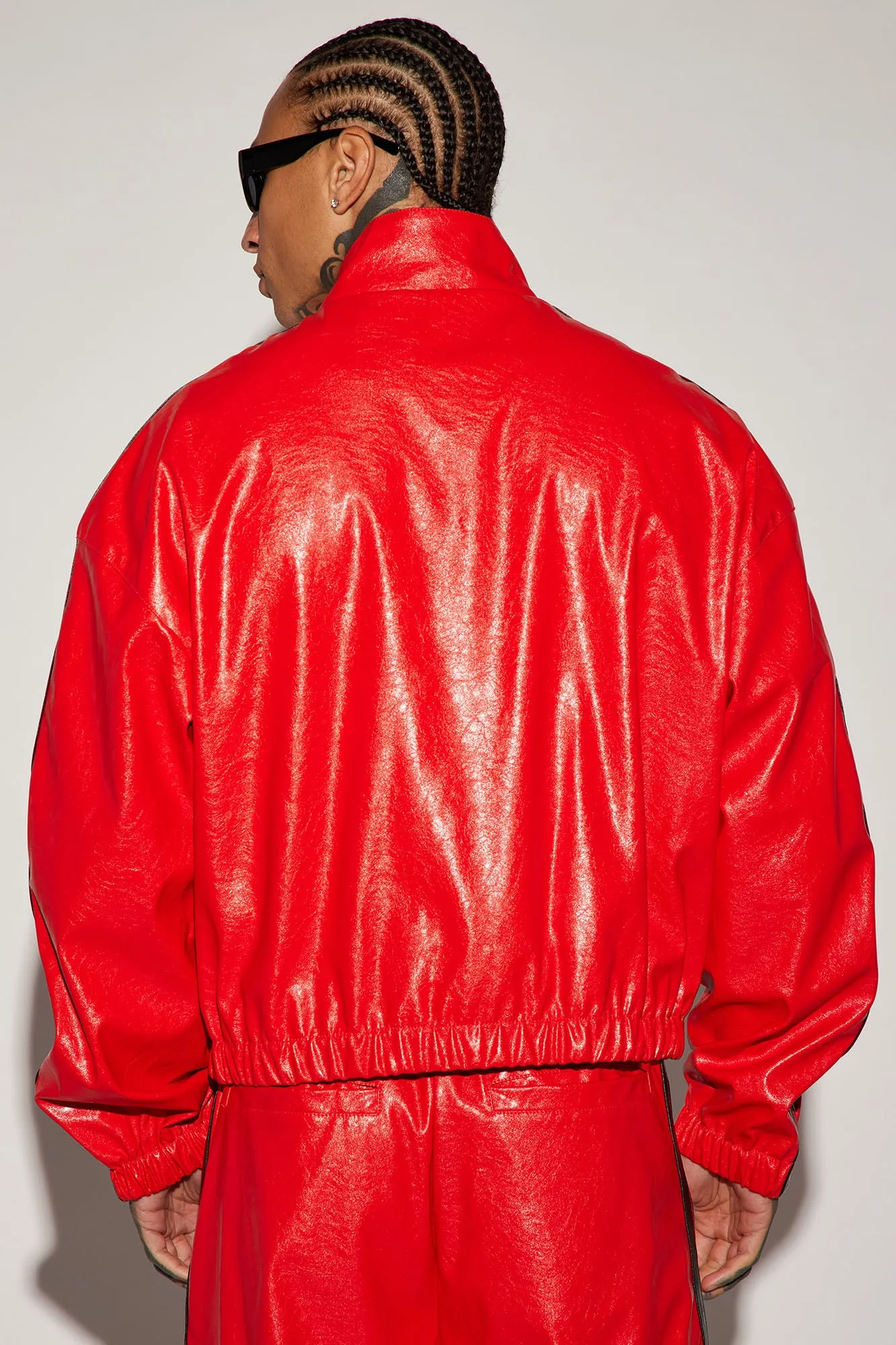 Baker Faux Leather Track Jacket - Red/combo