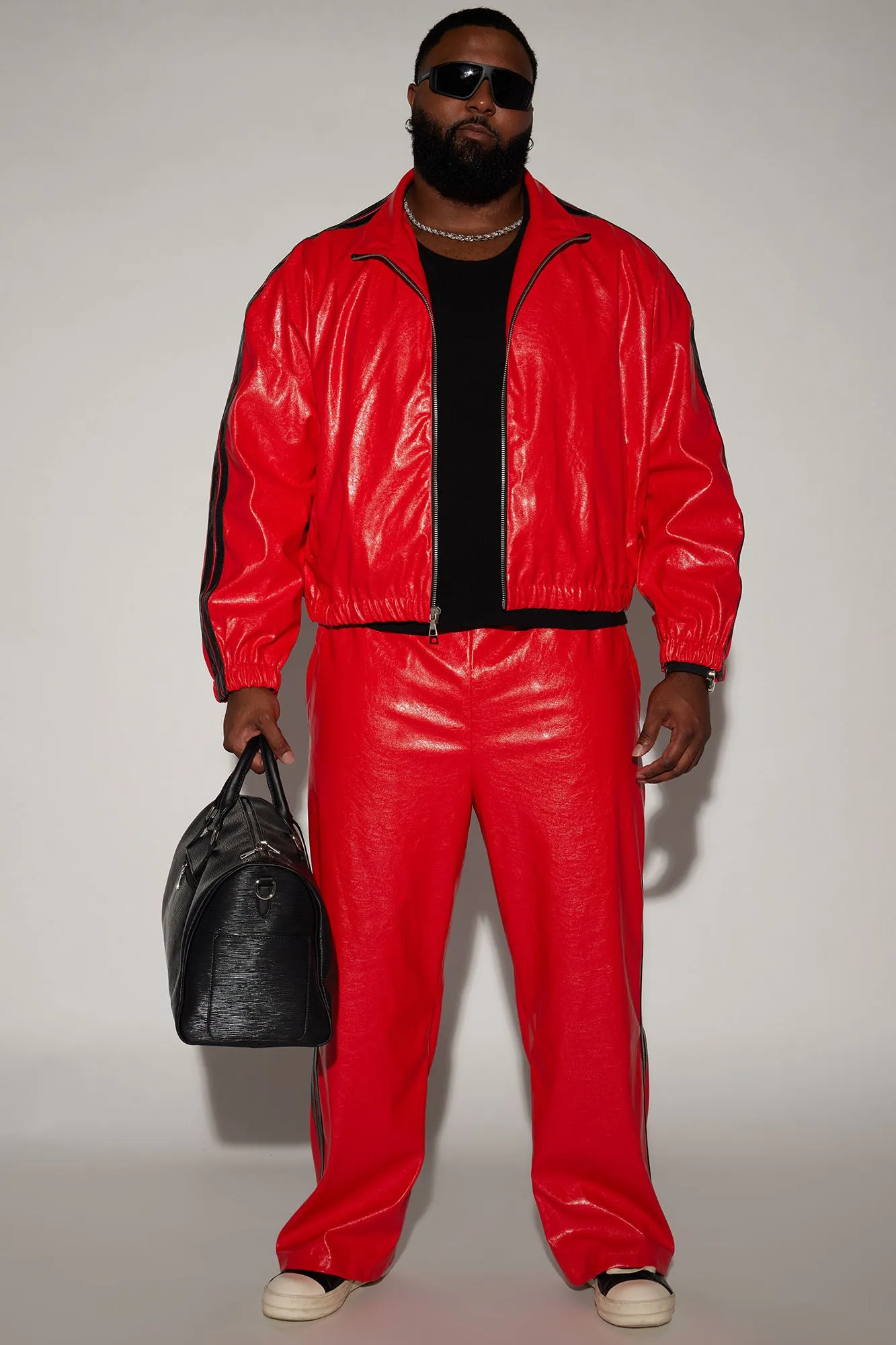 Baker Faux Leather Track Jacket - Red/combo