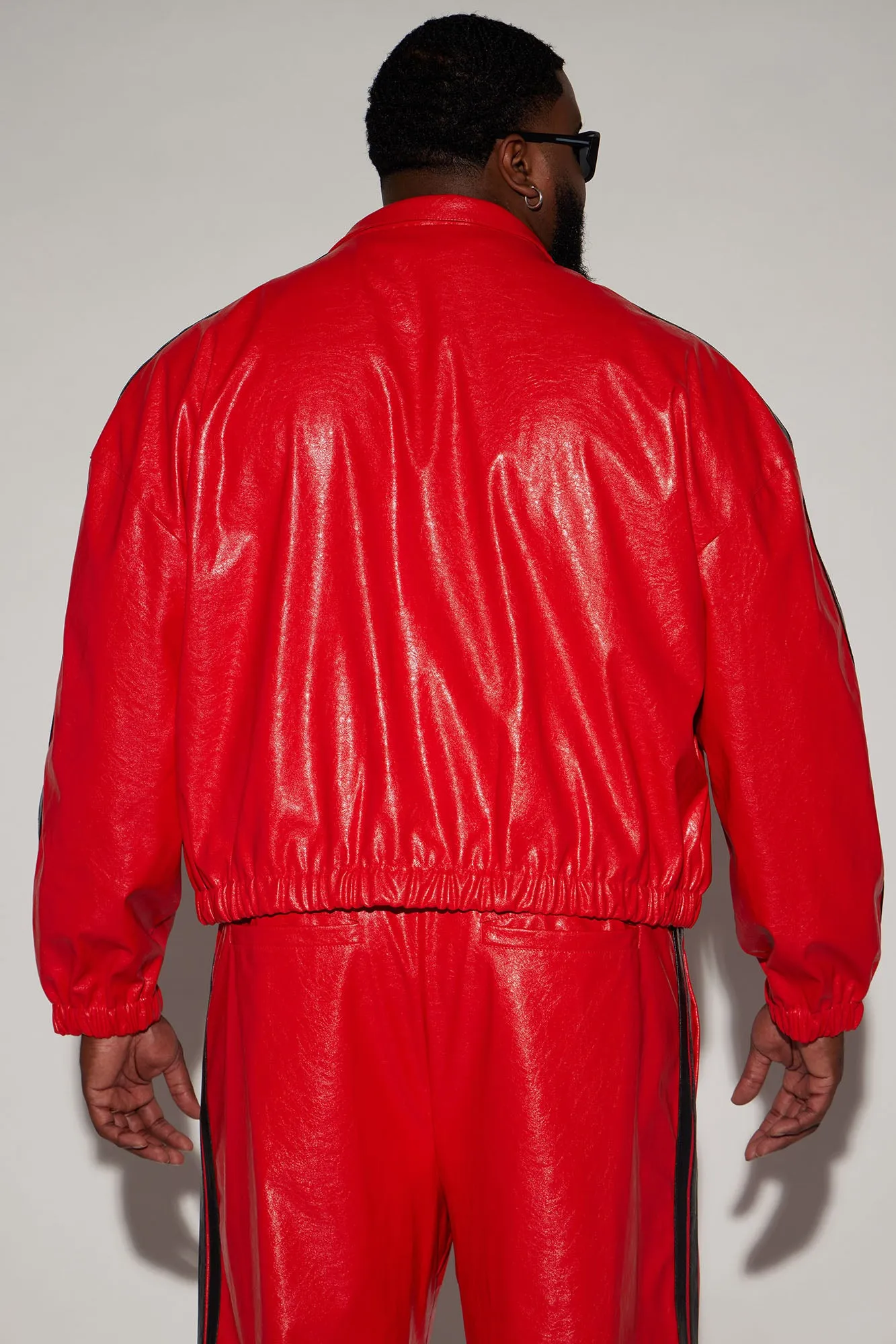 Baker Faux Leather Track Jacket - Red/combo