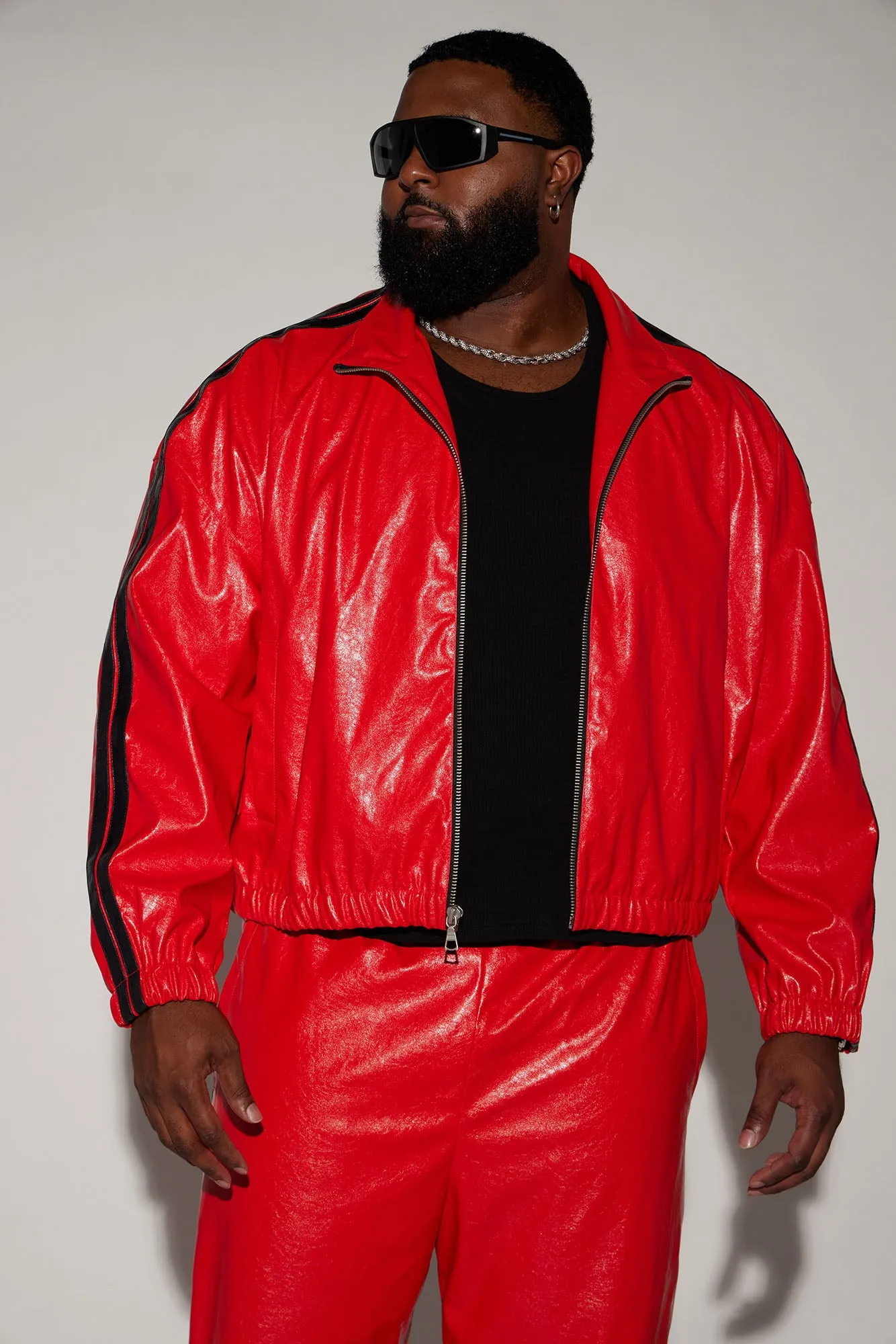 Baker Faux Leather Track Jacket - Red/combo