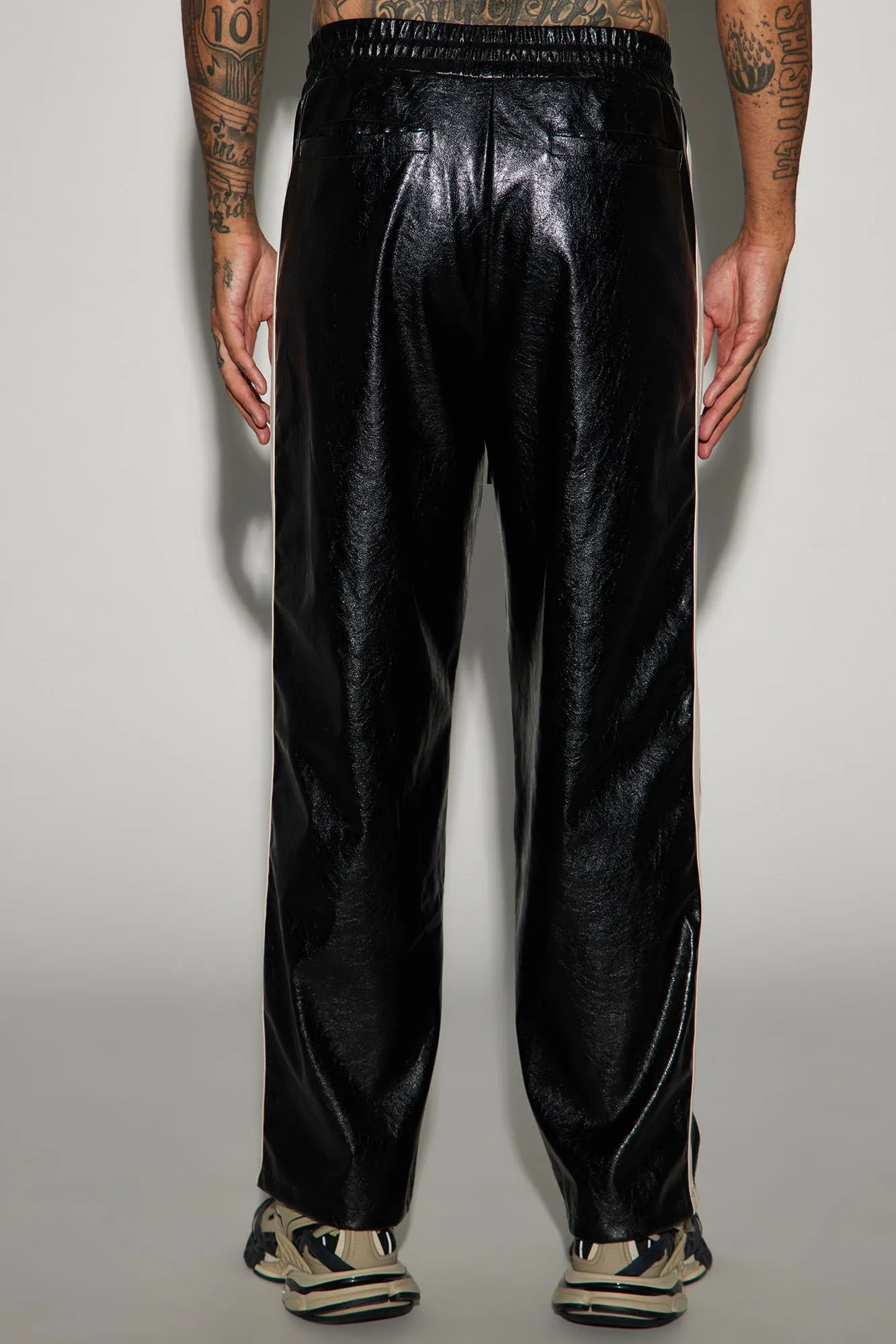 Baker Faux Leather Track Pants - Black/combo