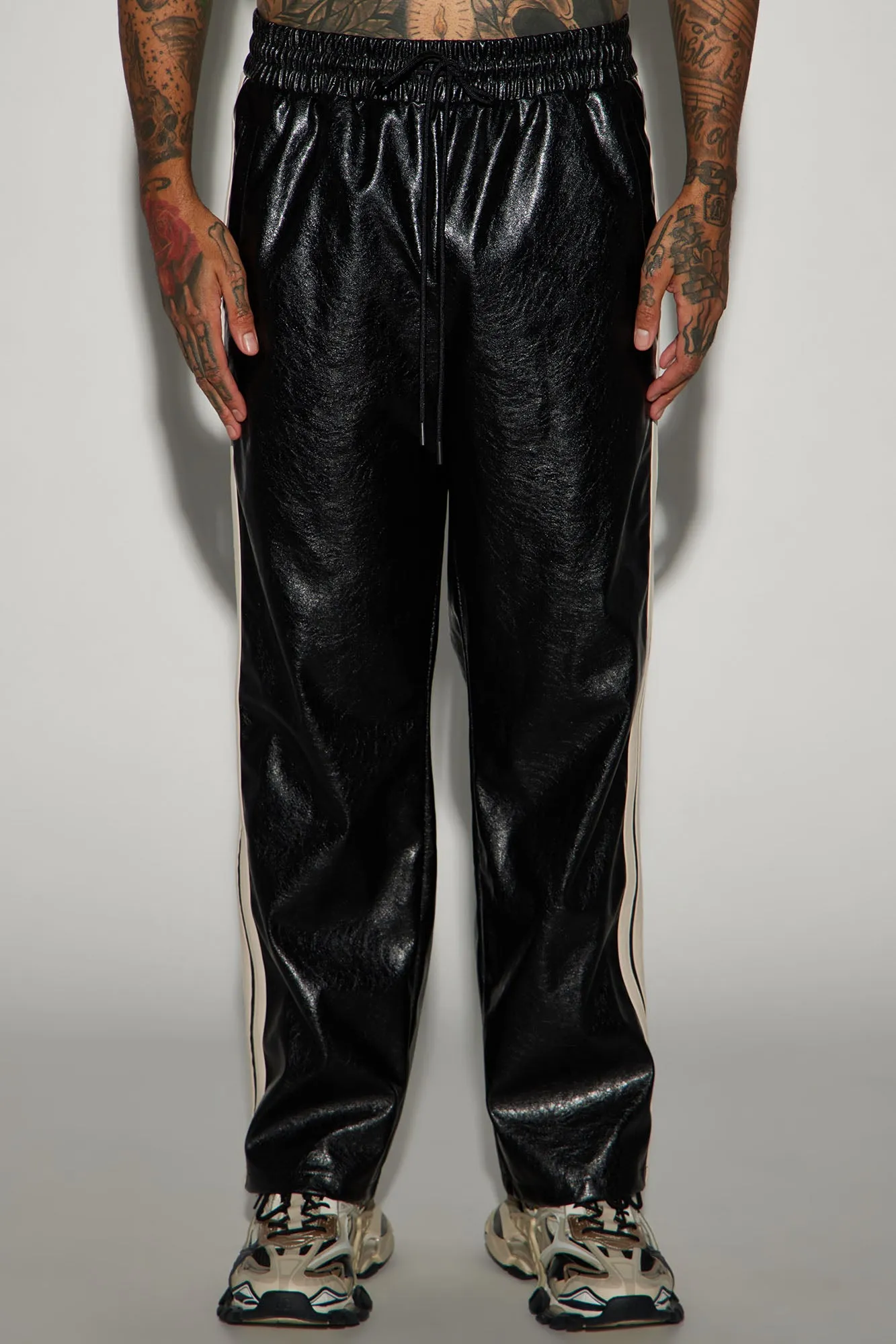 Baker Faux Leather Track Pants - Black/combo