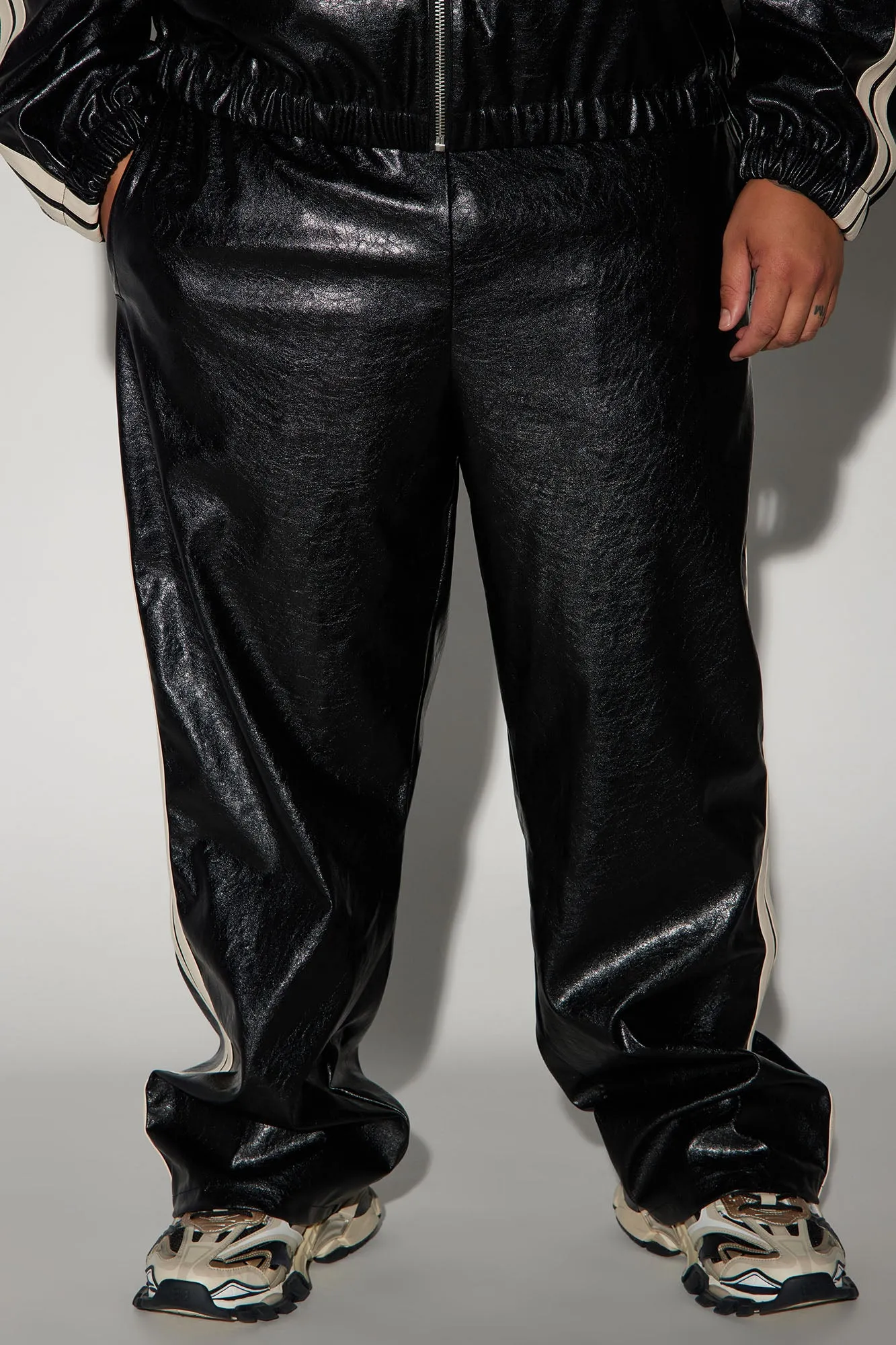 Baker Faux Leather Track Pants - Black/combo