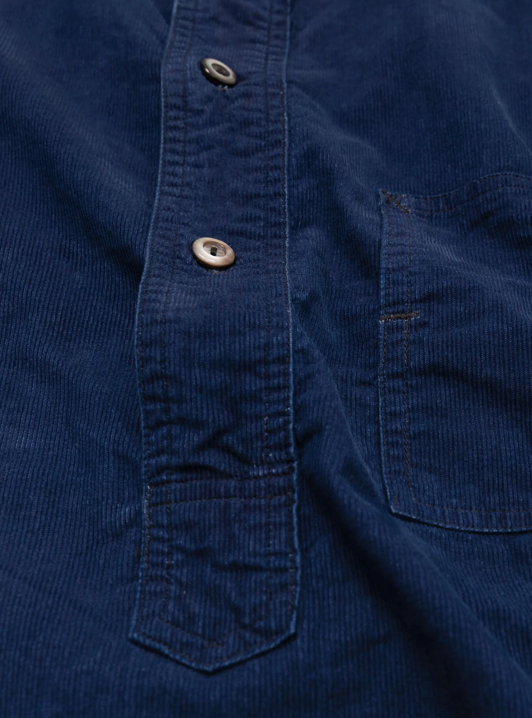 Band Collar Shirt Cotton Corduroy Indigo