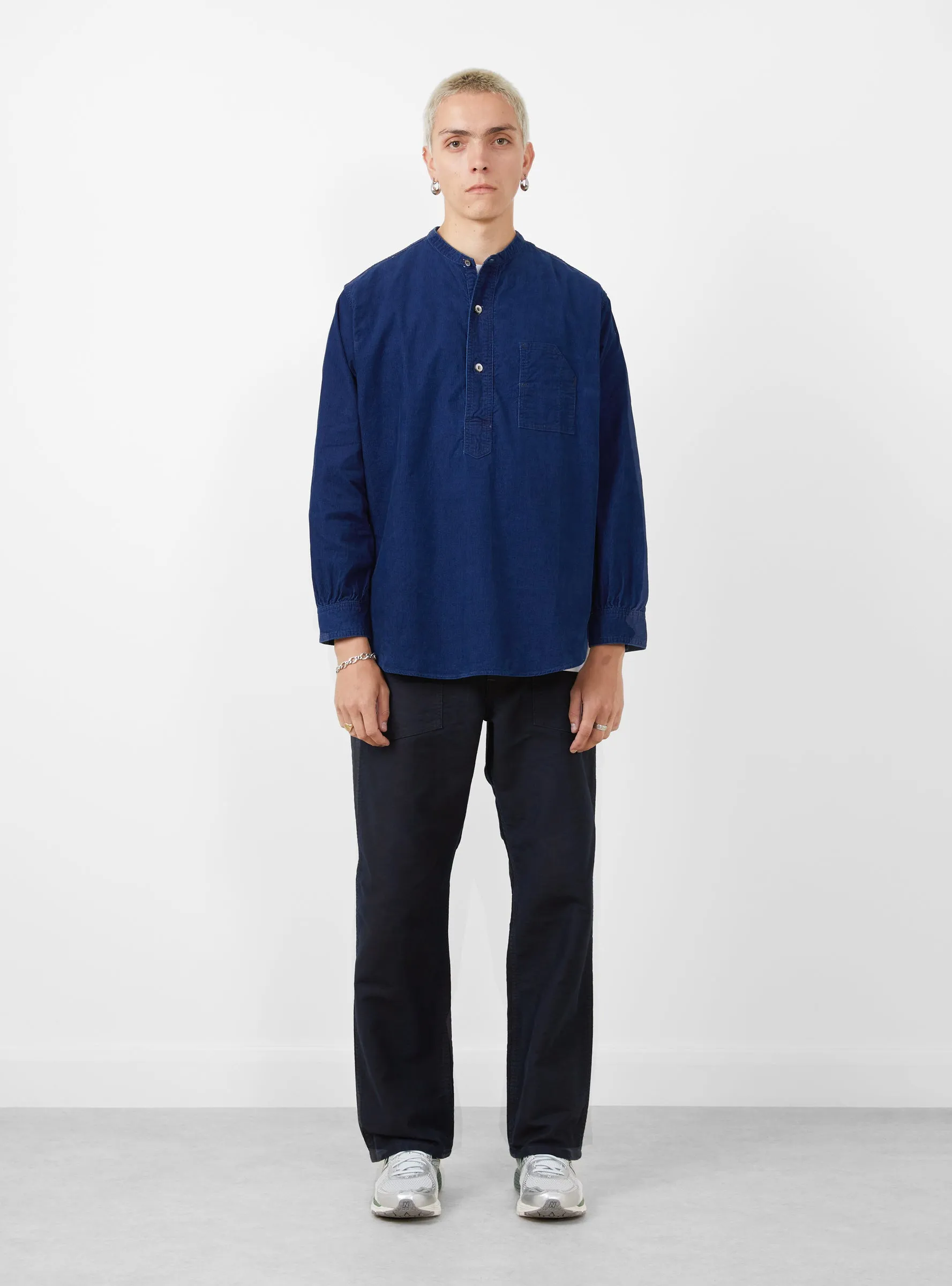 Band Collar Shirt Cotton Corduroy Indigo