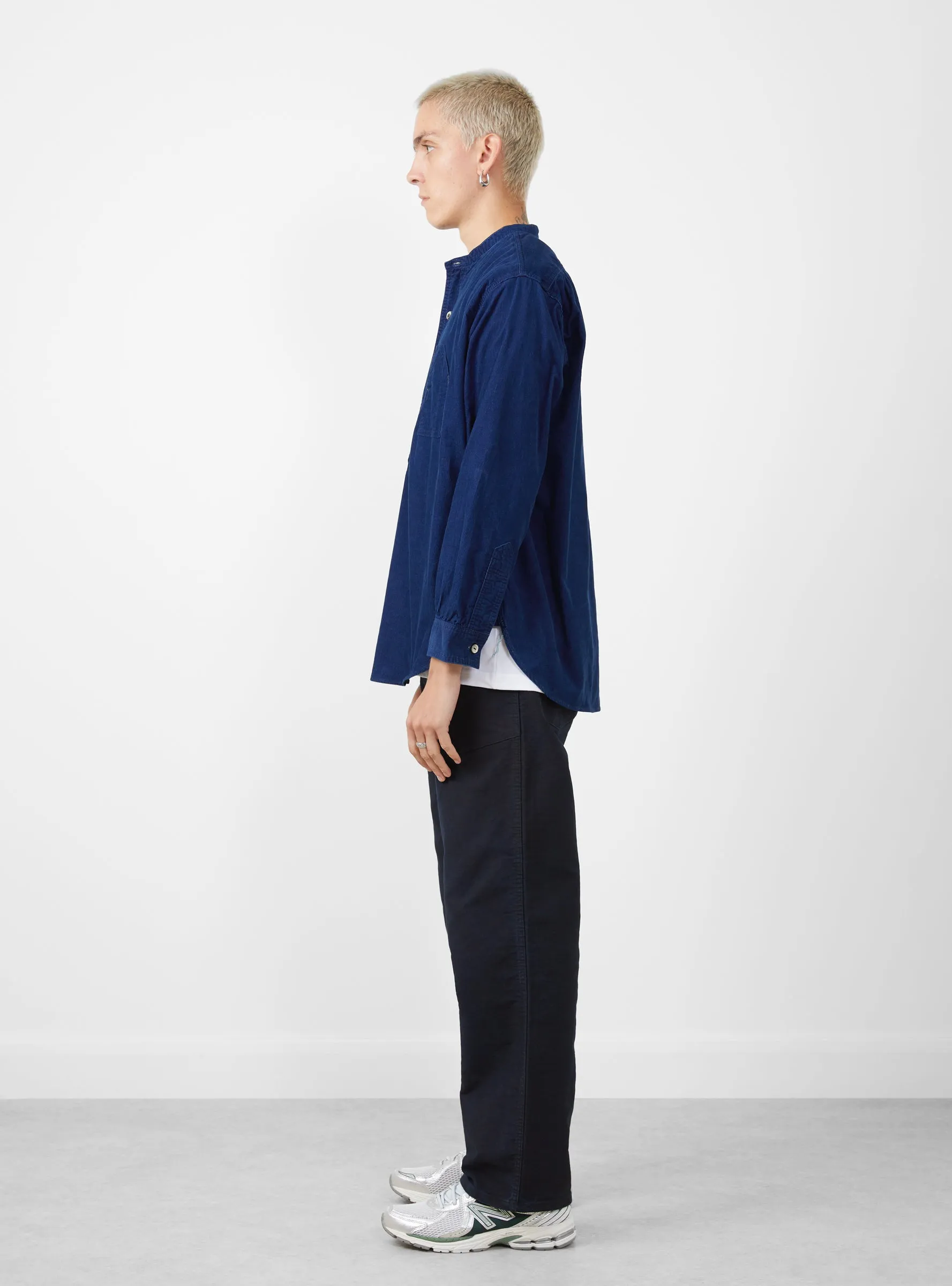 Band Collar Shirt Cotton Corduroy Indigo