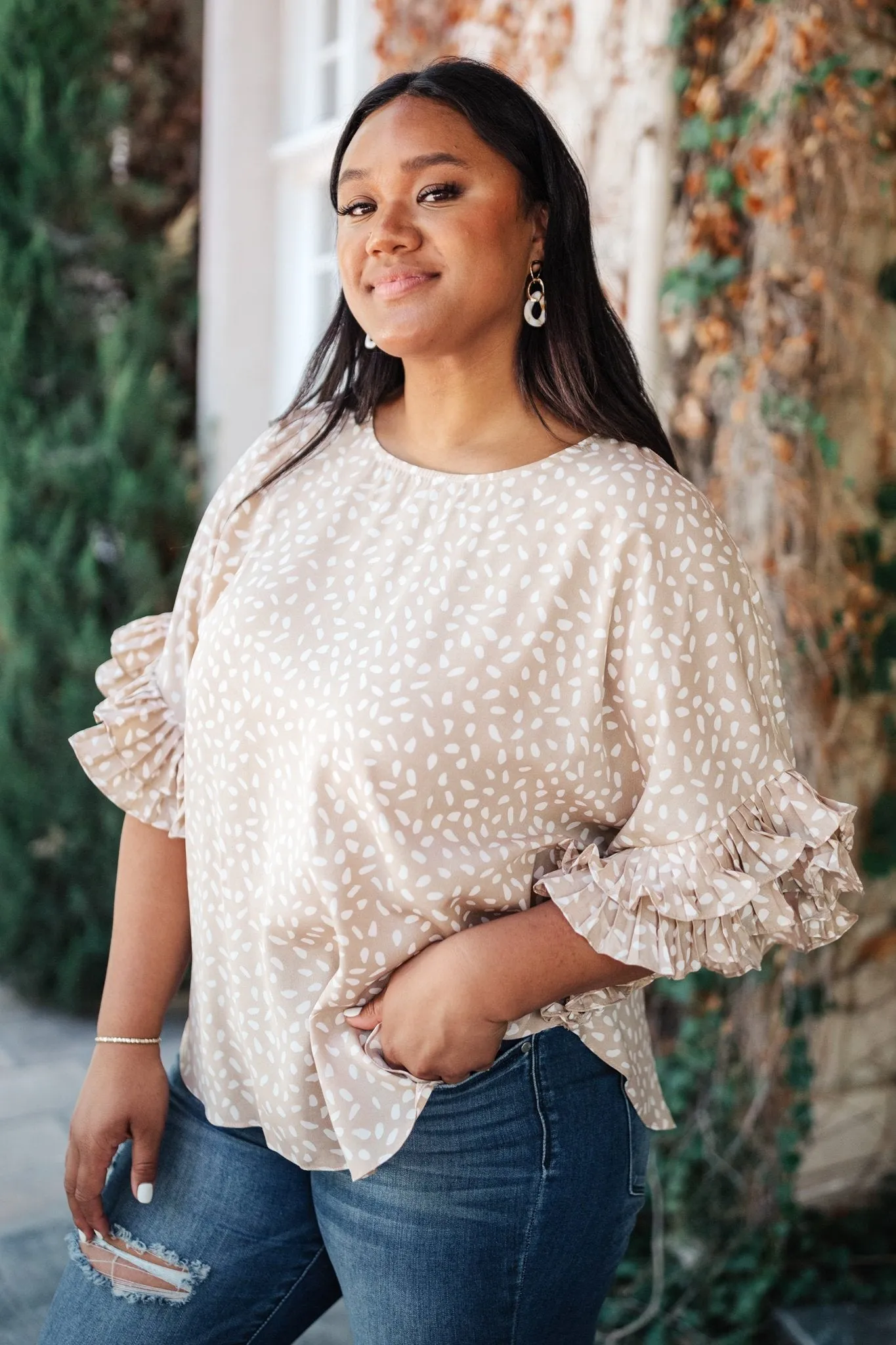 Be Mine Ruffle Sleeve Top in Oatmeal