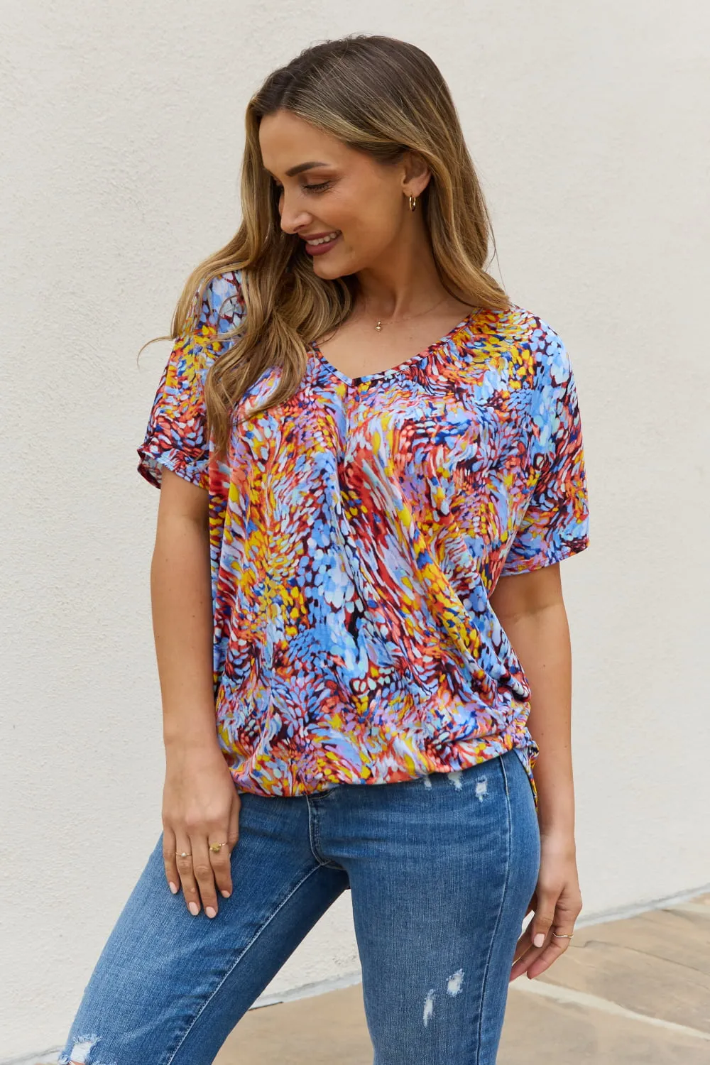 Be Stage Full Size Printed Dolman Flowy Top