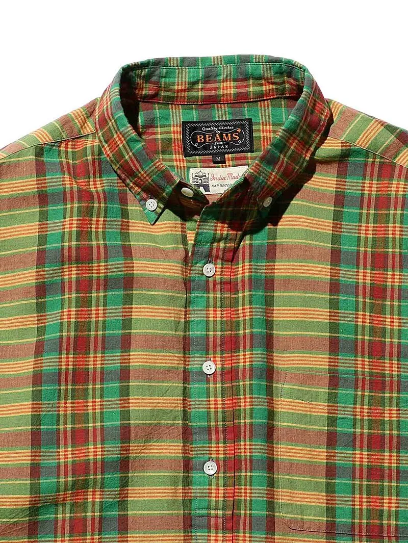 Beams Plus BD Pullover Green Madras