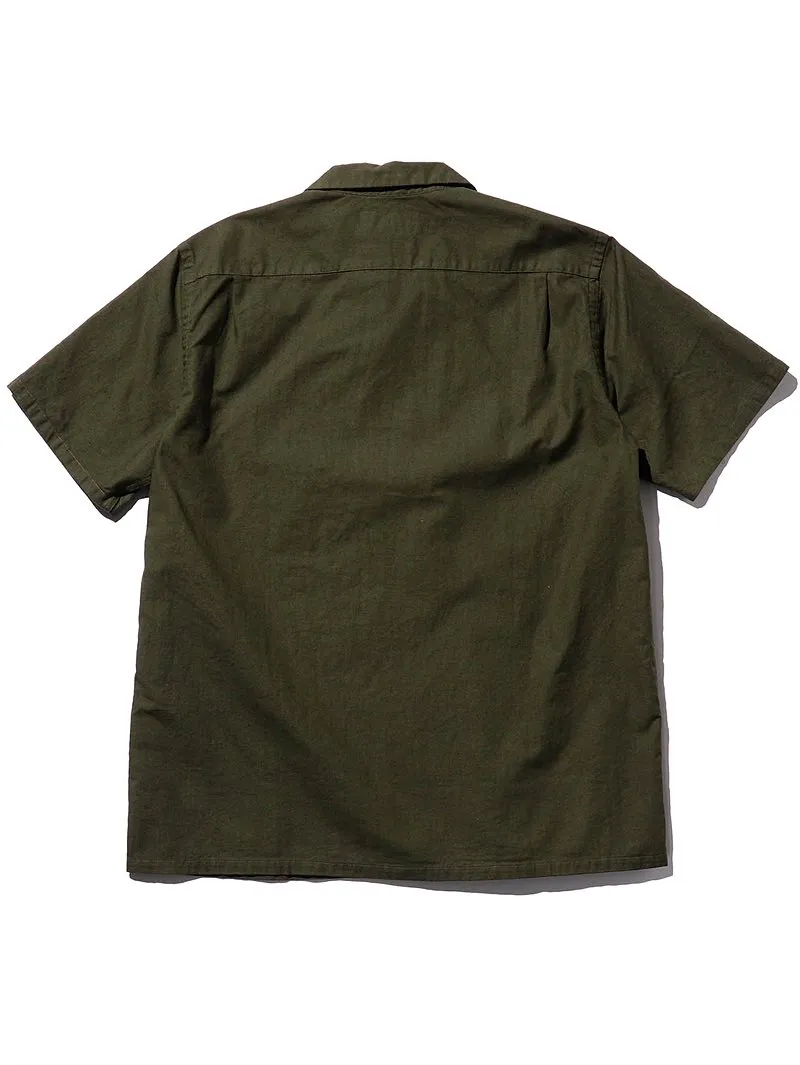 Beams Plus Open Collar Linen Panama Olive