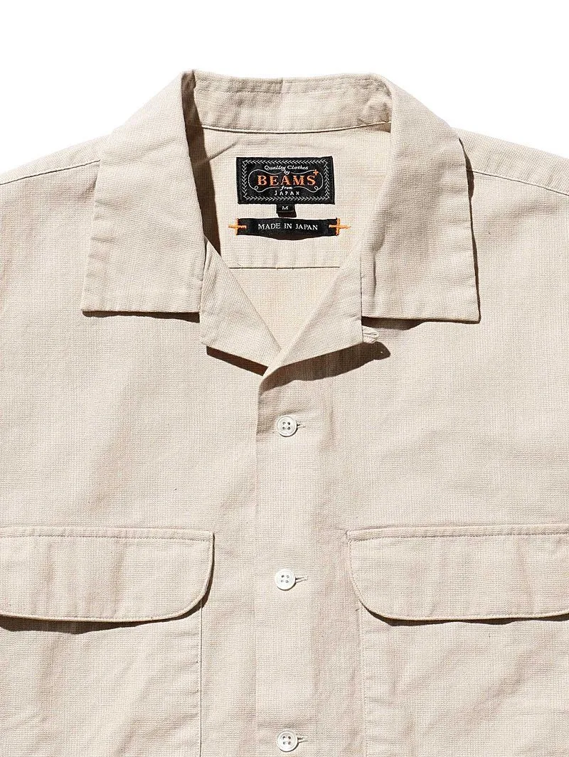 Beams Plus Open Collar Linen Panama Sand