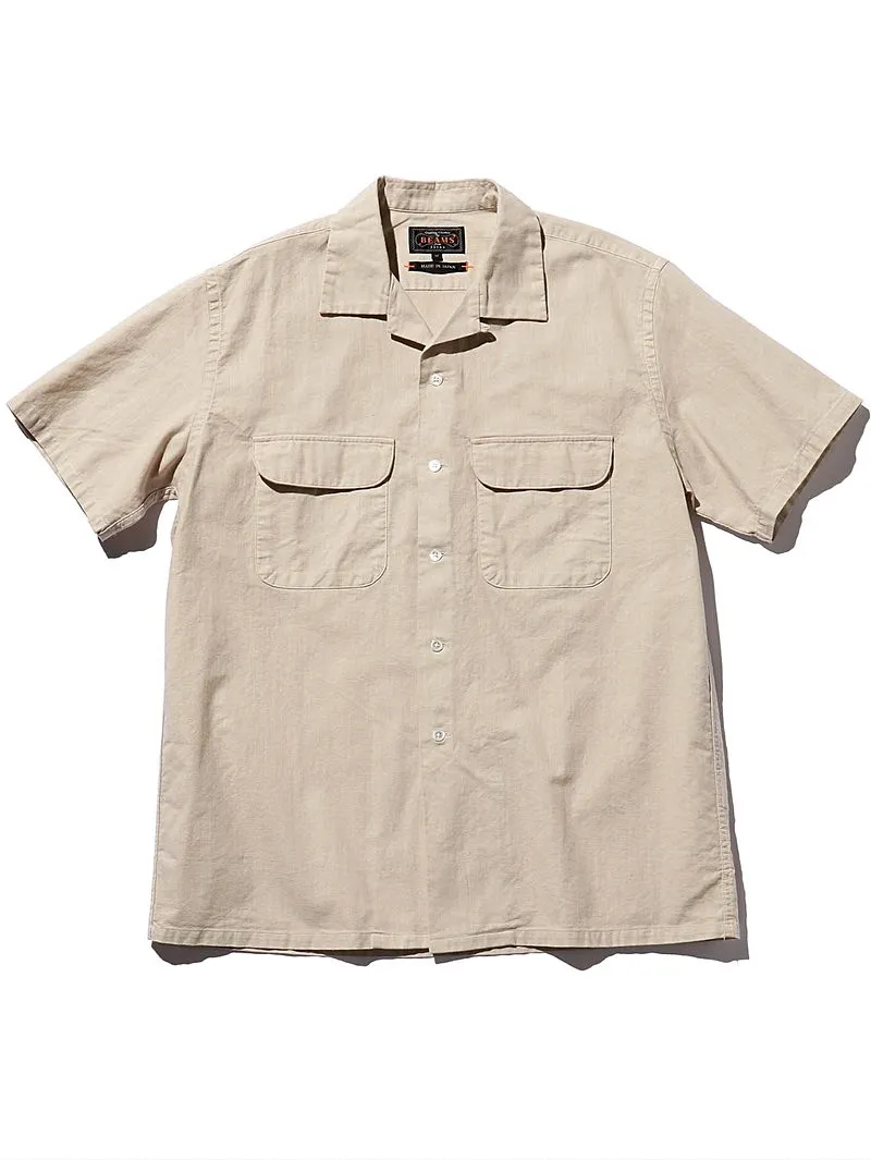 Beams Plus Open Collar Linen Panama Sand