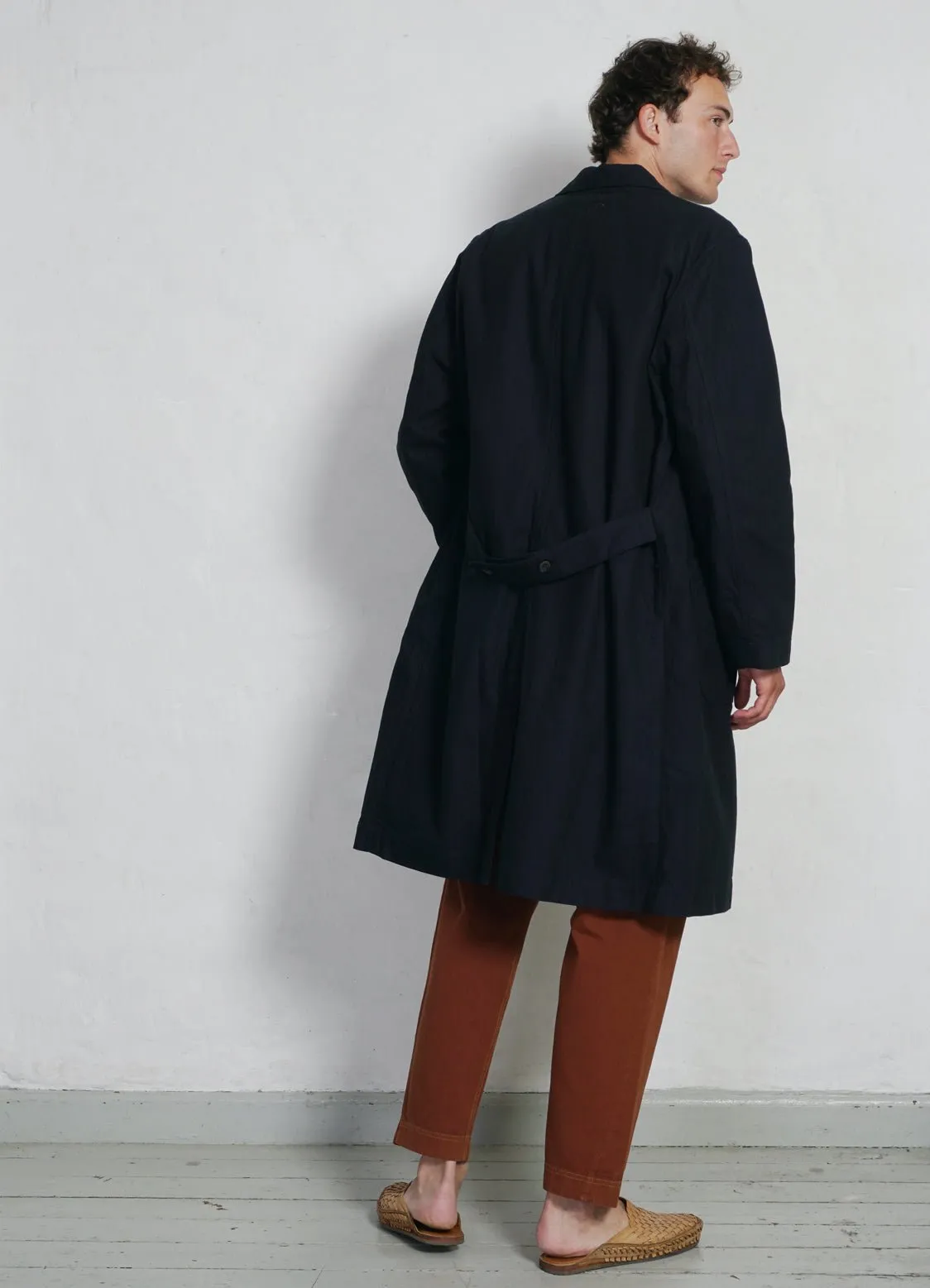 BIRGER | Long Work Coat | Indigo Herringbone