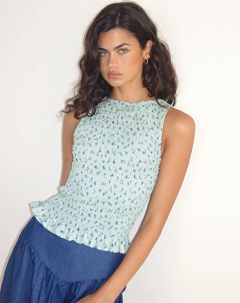 Birita Shirred Top in Pretty Petal Green