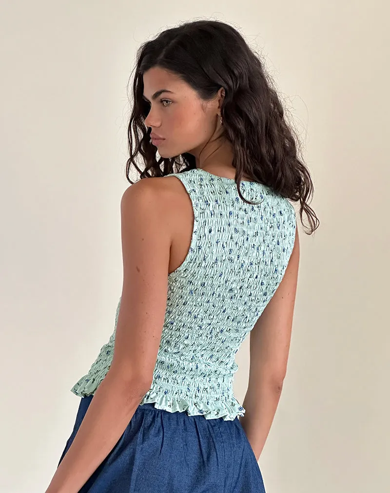 Birita Shirred Top in Pretty Petal Green