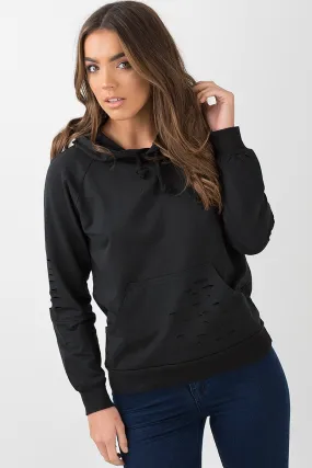 Black Distressed Hoodie - Kiera