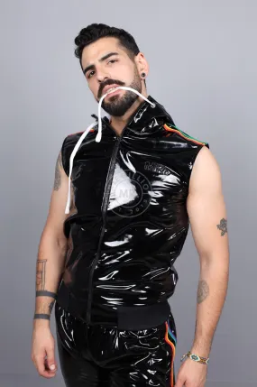 Black PVC Sleeveless Tracksuit Jacket - PROUD