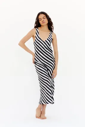 Black Stripe Silk Bias Cut Gia Dress