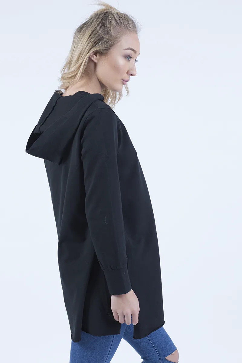 Black Wrap Around Oversized Hoodie - Yasmin