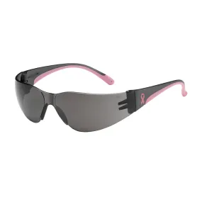 Bouton Optical 250-11-5501 Rimless Safety Glasses with Gray / Pink Temple, Gray Lens and Anti-Scratch Coating