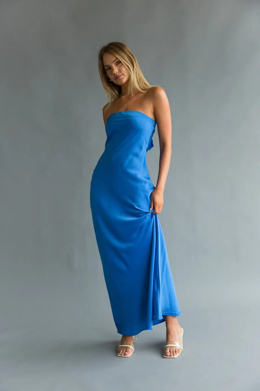 Britt Strapless Tie Back Maxi Dress