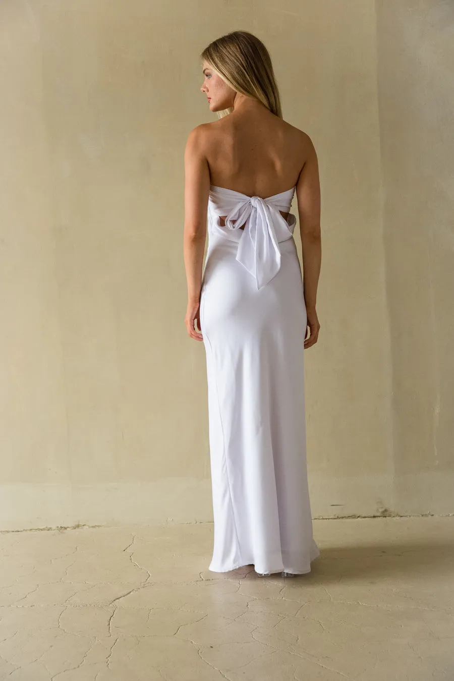 Britt Strapless Tie Back Maxi Dress