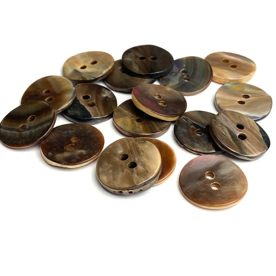 Brown Mussel Shell Melange Mix, 11/16" Iridescent 17mm, Pack of 22 Buttons #KB-920