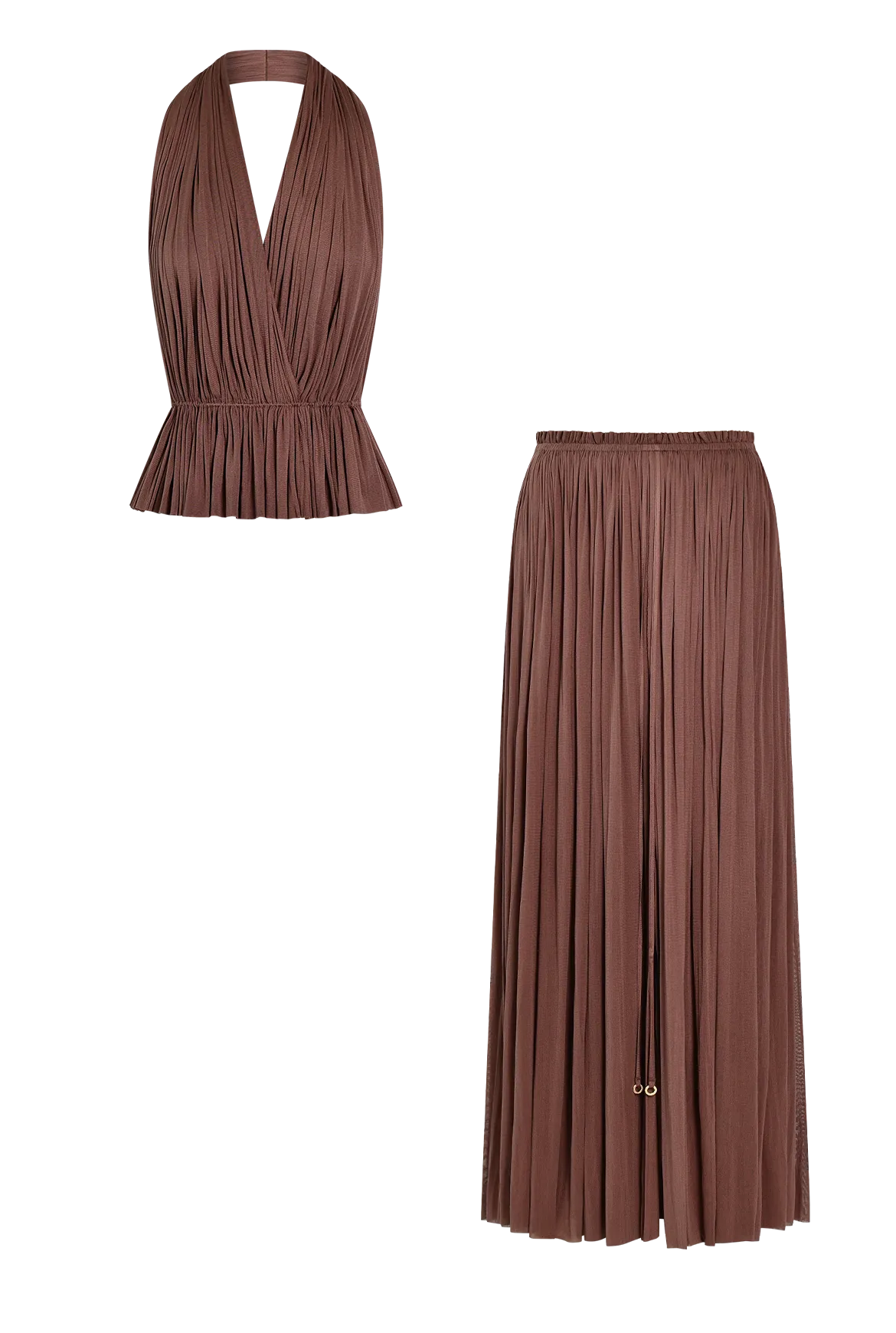 Brown Silk Skirt & Top Set