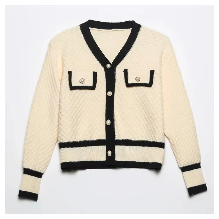 Button knitted cardigan jacket fashion versatile slim sweater  7274