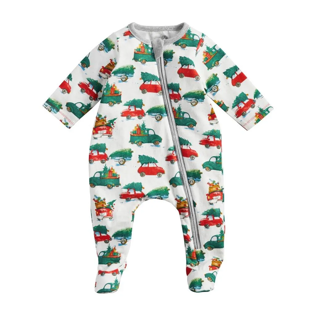 Car Pickup Truck with Christmas Tree Baby Boys Girls Sleeper Set